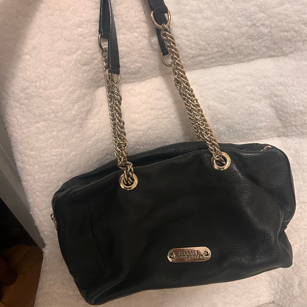 Vintage Versace Collection Black Leather Shoulder Bag